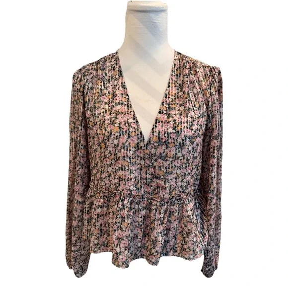 WAYF Lynwood Ditzy Floral Metallic Peplum Top SZ Med - Picture 2 of 9